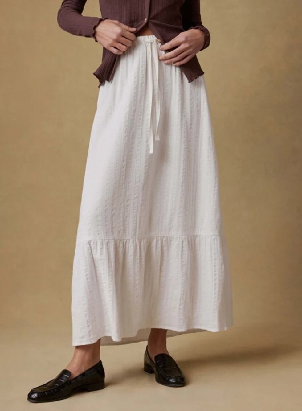 Faherty Dune Cotton Gauze Rees Skirt White Tie Waist Peasant Midi Women's M